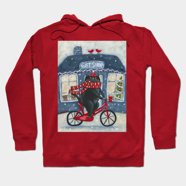 Christmas Gift Shop Bicycle Ride Hoodie by KilkennyCat Art